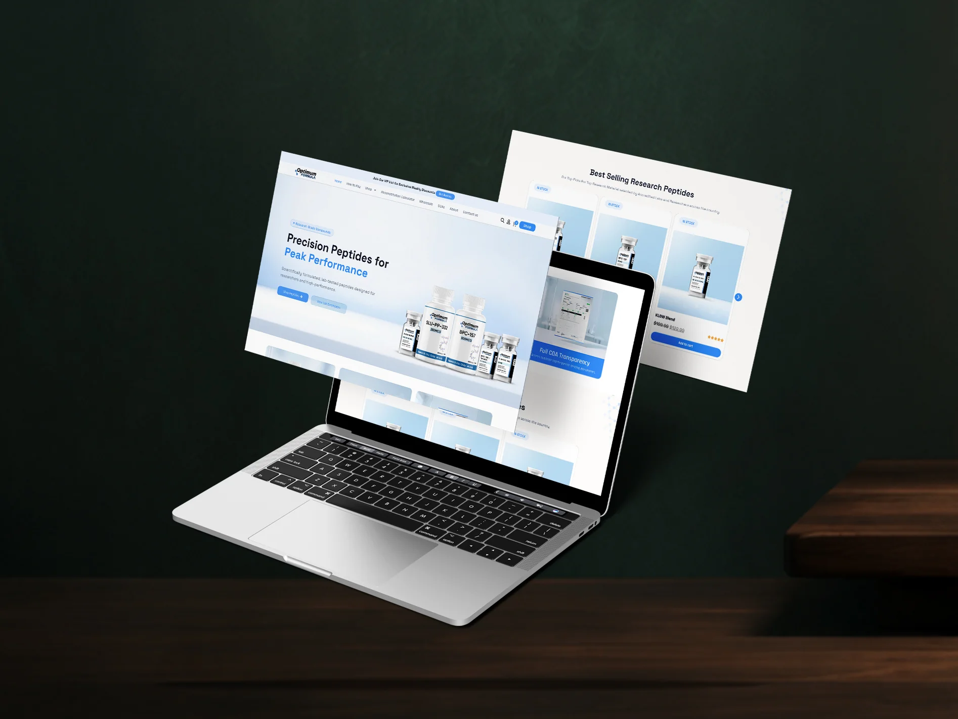 Optimum Formula e-commerce website showcased on a laptop with responsive store pages as a Hatana Marketing portfolio case study.