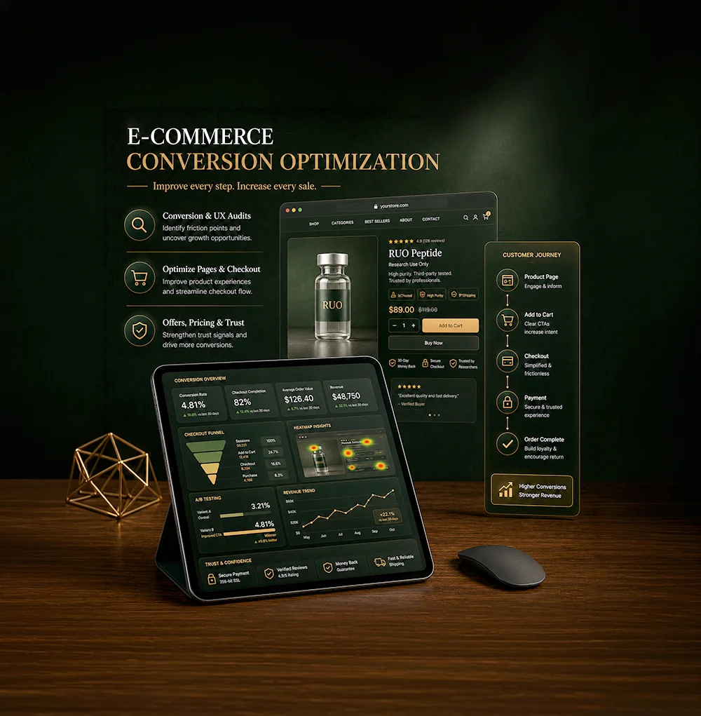 Conversion rate optimization services by Hatana Marketing, improving e-commerce user experience, checkout performance, and online sales.